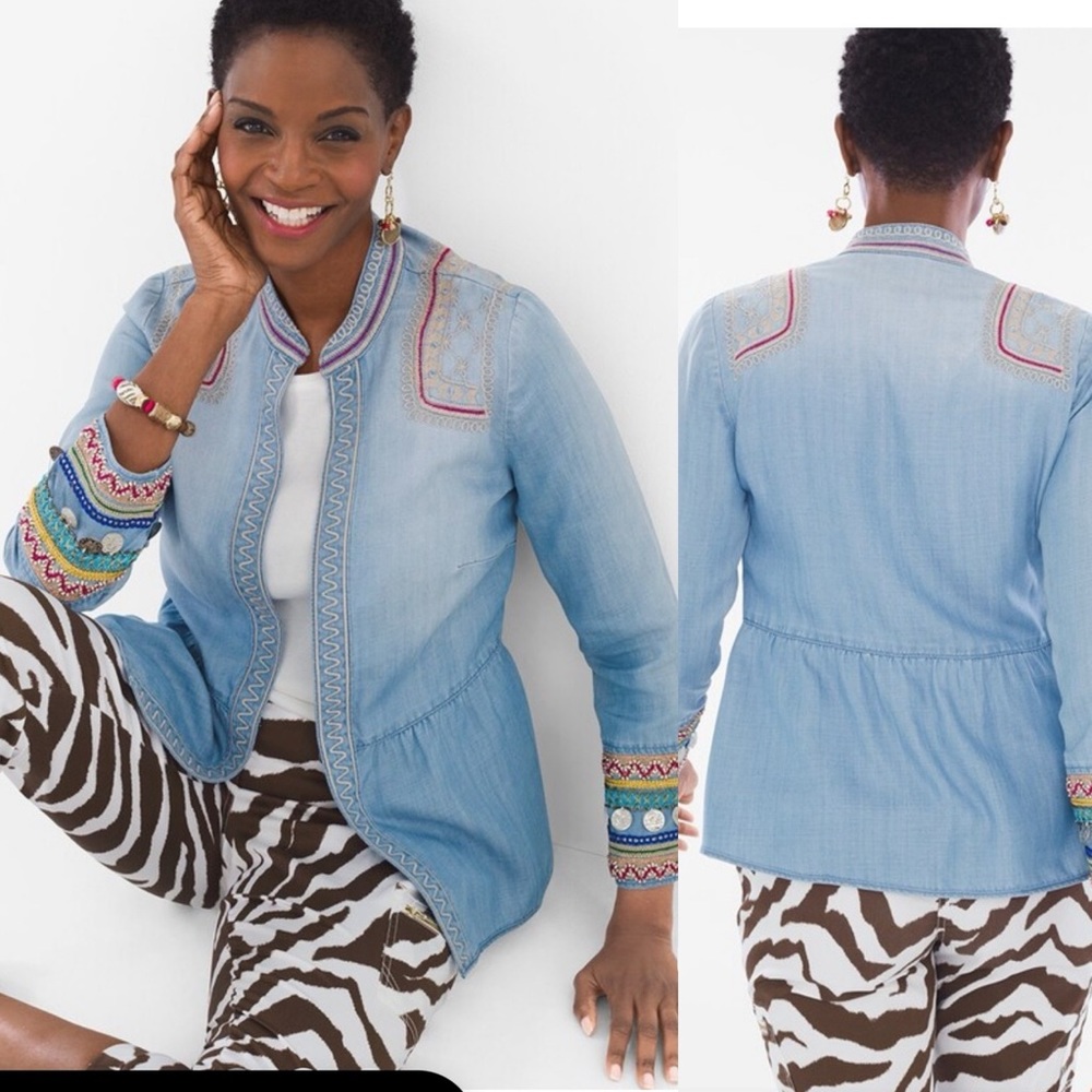 Chicos Women’s size XS/2 Coin Detail Boho Denim Jacket